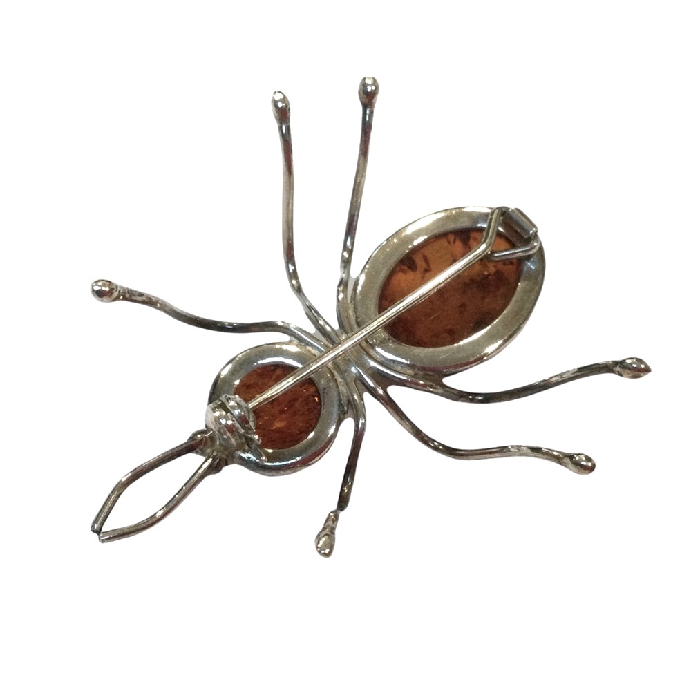 Vintage Sterling Silver Baltic Amber Insect Spider Bug Brooch Pin 1.75” Pristine - Picture 8 of 15
